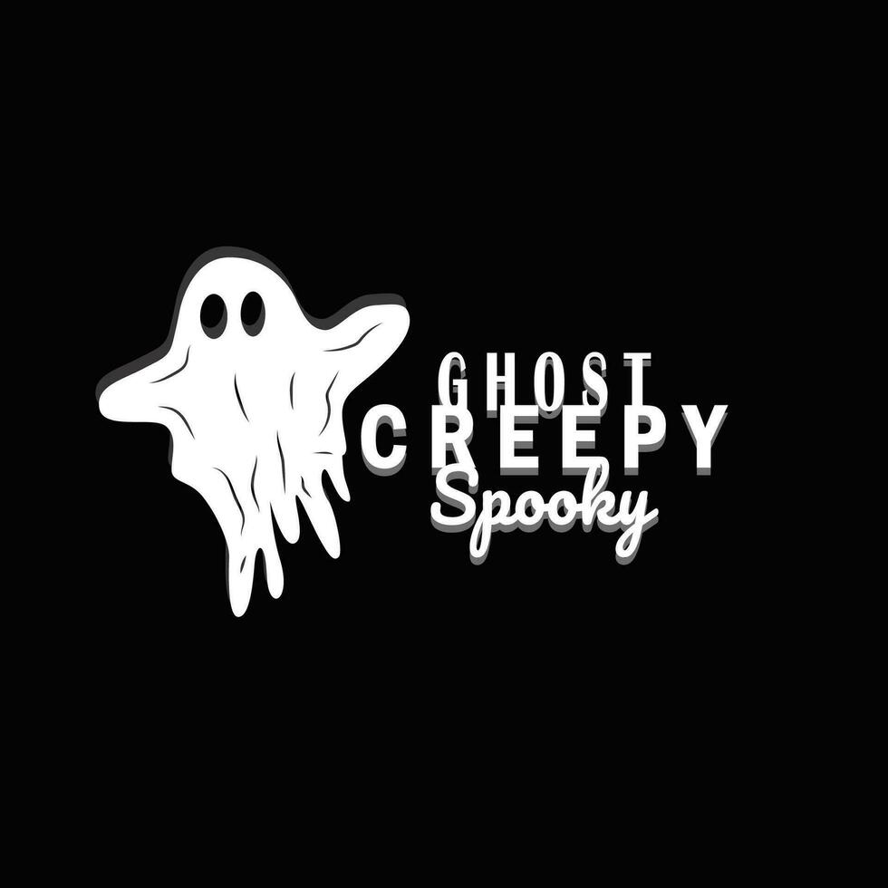 läskigt flyga spöke logotyp enkel minimalistisk årgång skrämmande halloween design vektor