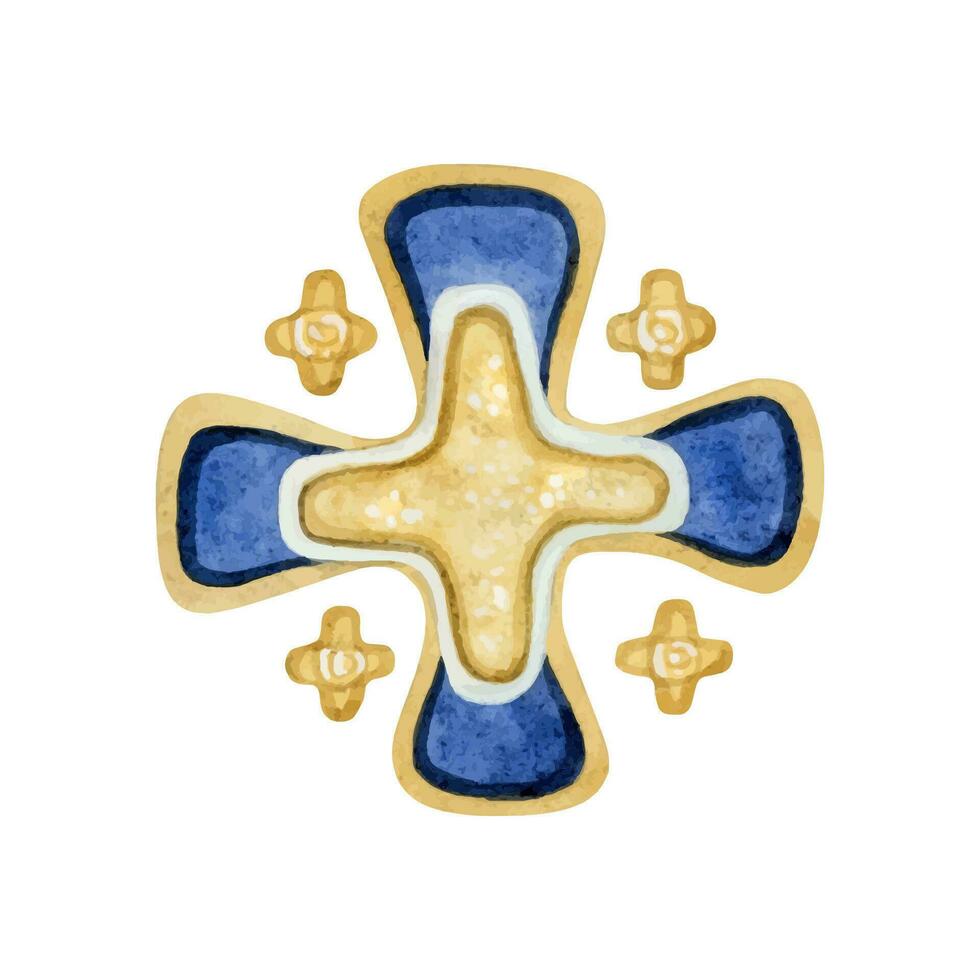 golden jerusalem Kreuz oder fünffach heraldisch Symbol Aquarell Vektor Illustration. heilig Stadt Emblem