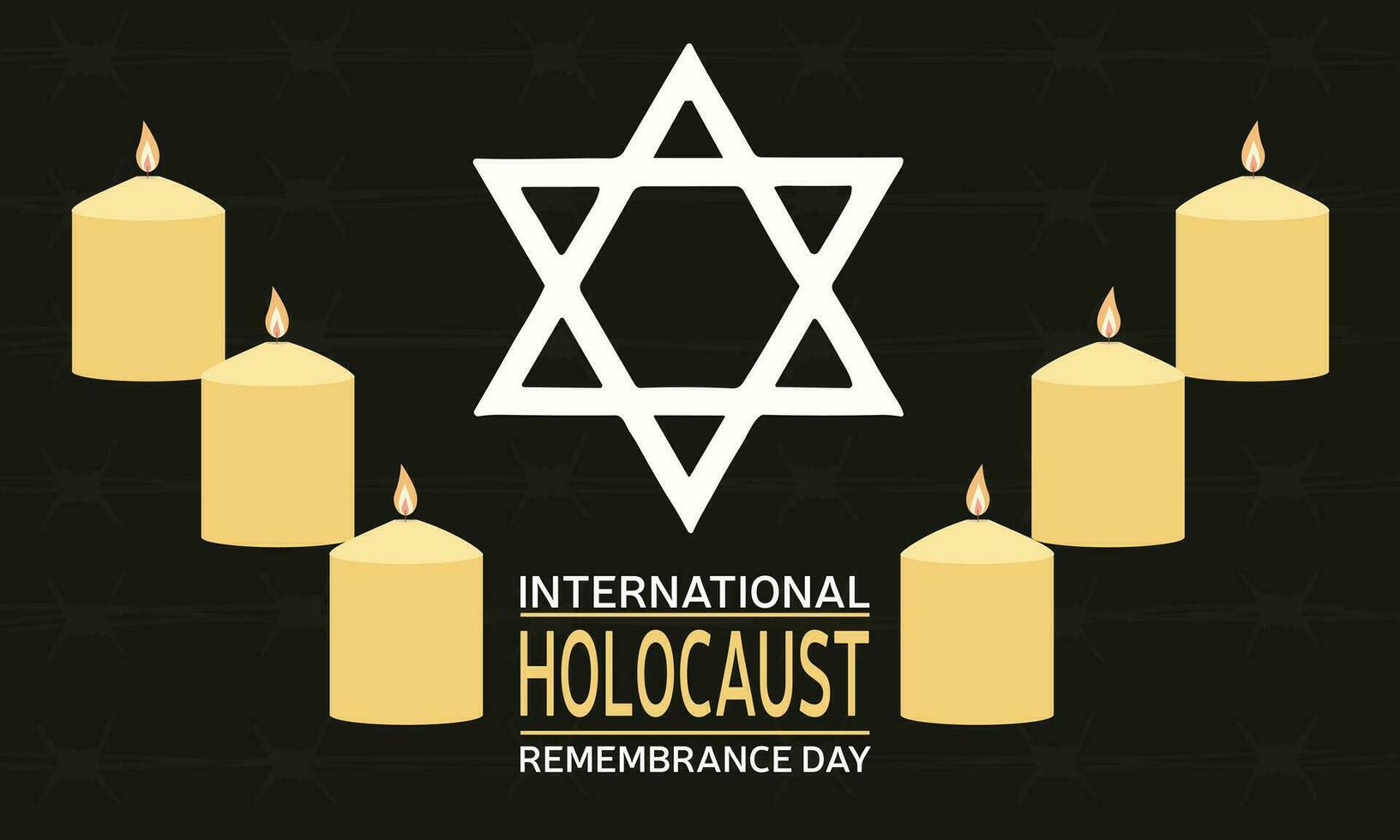 International Holocaust Erinnerung Tag Banner. Davids Star und Kerzen. Text International Holocaust Erinnerung Tag. Hand gezeichnet Vektor Kunst.