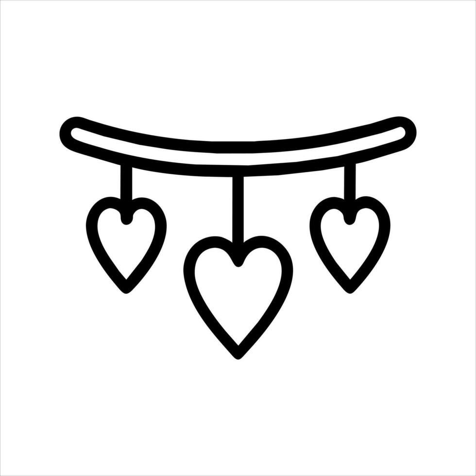 hand gezeichnete karikaturillustration der umrissgirlande mit herzen. süße Doodle einfache Valentinstag Strichzeichnungen. flache minimale vektorliebe, romantisch, party, festliche postkarte, symbol oder druck. isoliert. vektor