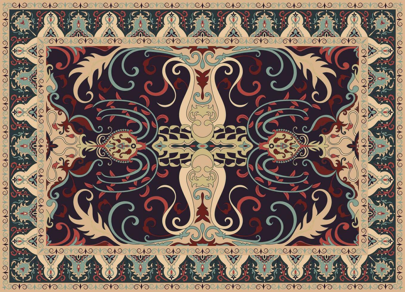 gammal kunglig matta design persisk matta de berättelse av gammal blomma lampor dekorera de folk enkel Färg redigering vektor illustration