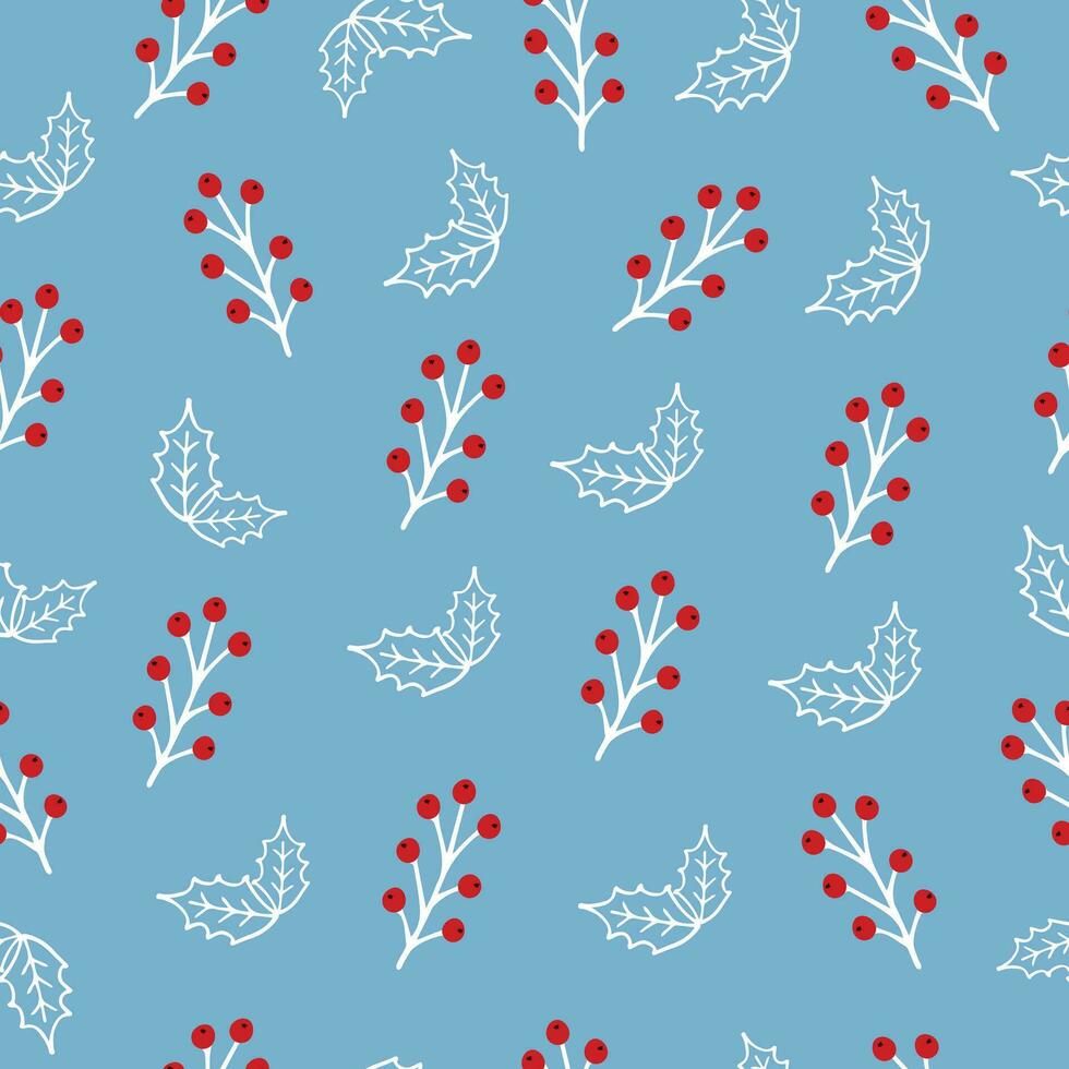 nahtlos Winter Muster auf ein Blau Hintergrund mit Zweige von rot Beeren. vektor