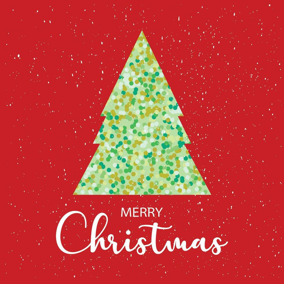 Weihnachten Baum bestreut mit Konfetti auf ein rot Hintergrund. fröhlich Weihnachten. vektor
