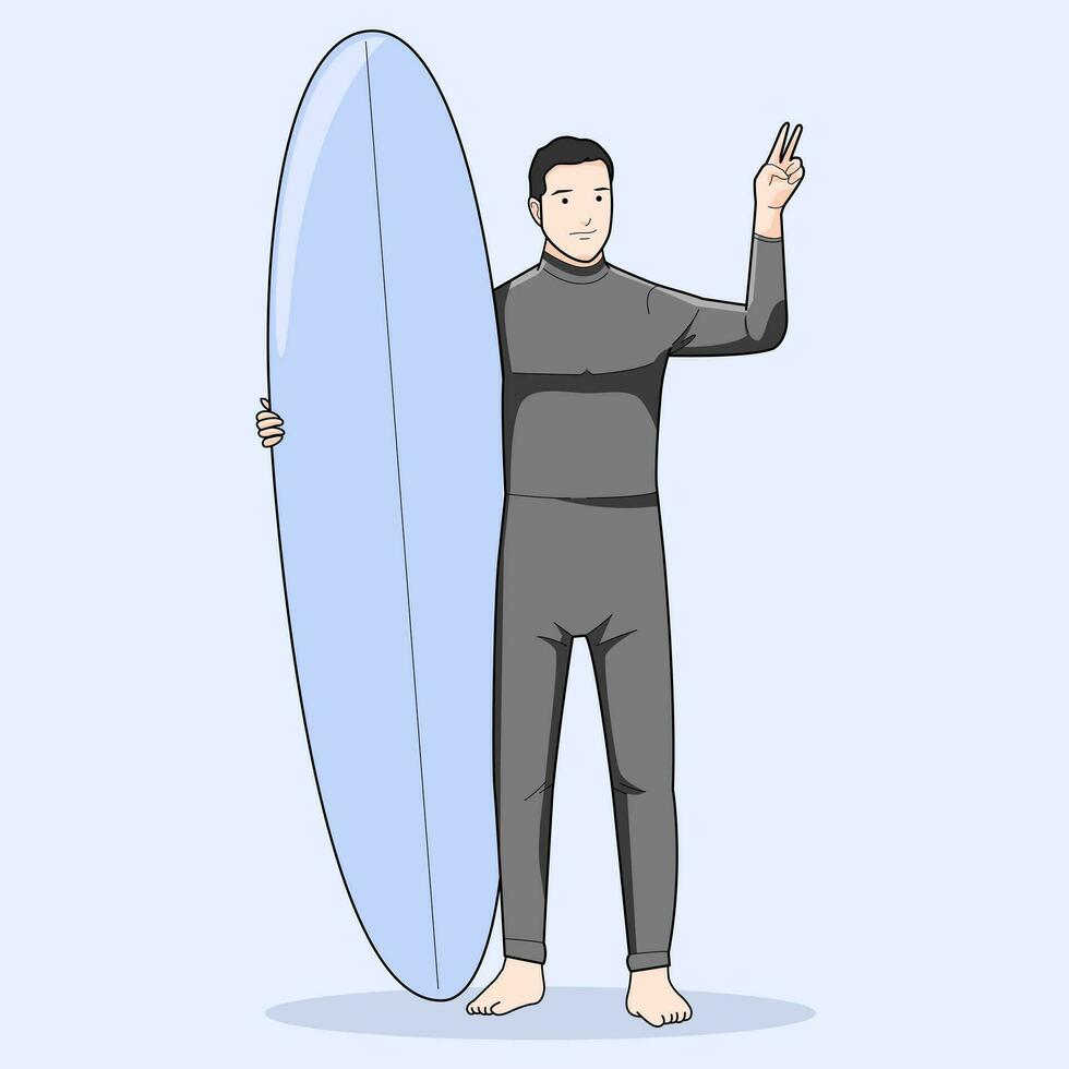 man surfare stående innehav surfare styrelse leende vektor