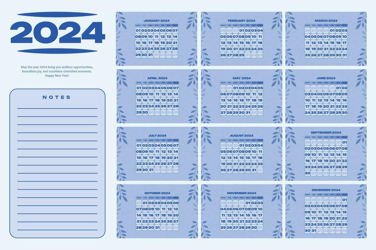 2024 Kalender Vorlage editierbar Vektor