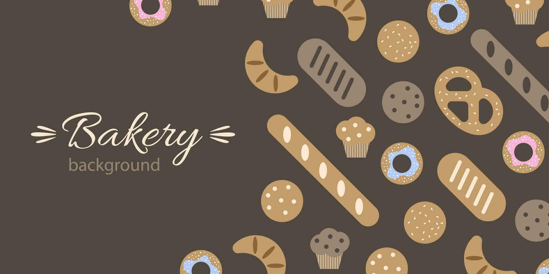 Bäckerei Hintergrund. oben Aussicht von Bäckerei Produkte. Vektor Illustration Brot und Brötchen Banner zum Bäckerei Geschäft Vorlage