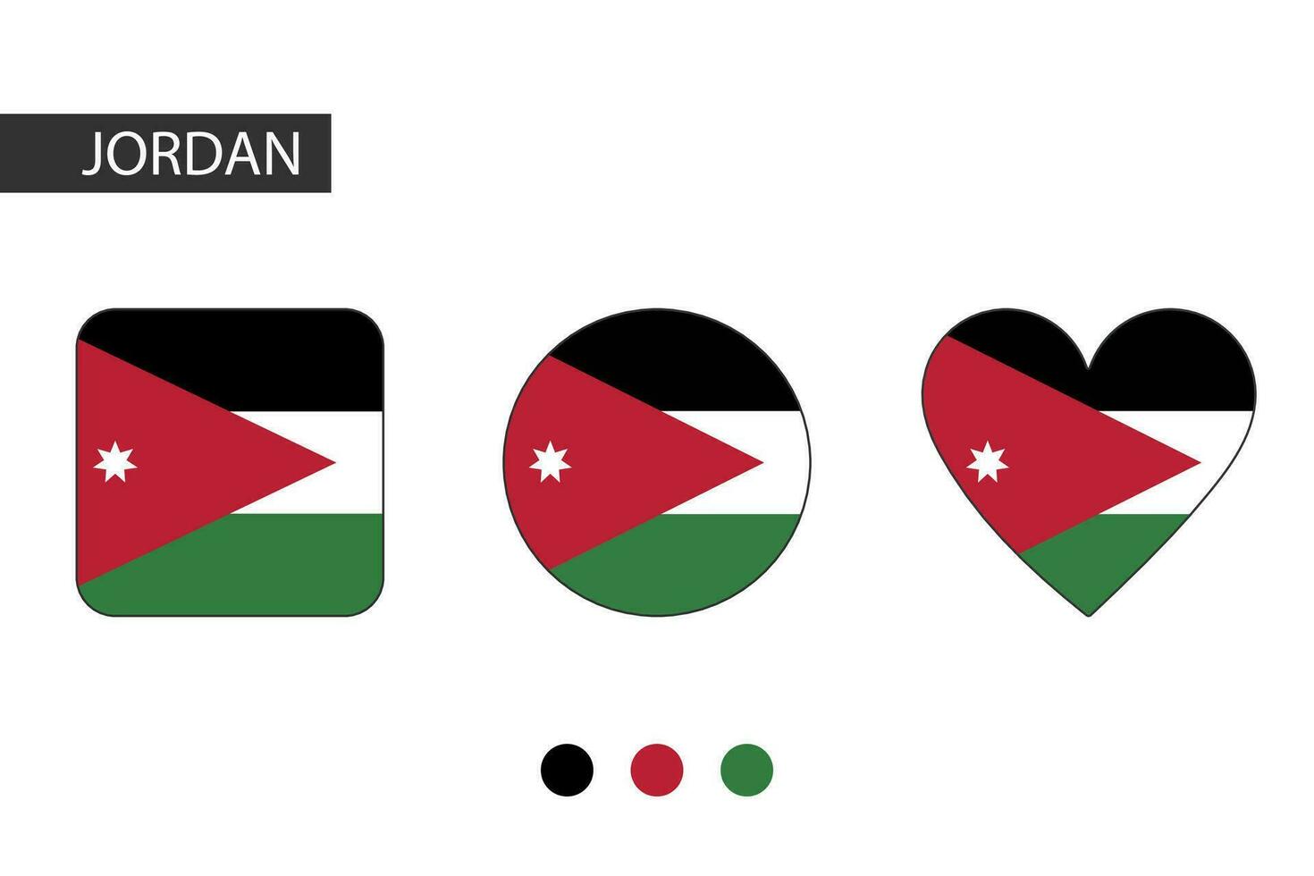 Jordan 3 Formen Quadrat, Kreis, Herz mit Stadt Flagge. isoliert auf Weiß Hintergrund. vektor