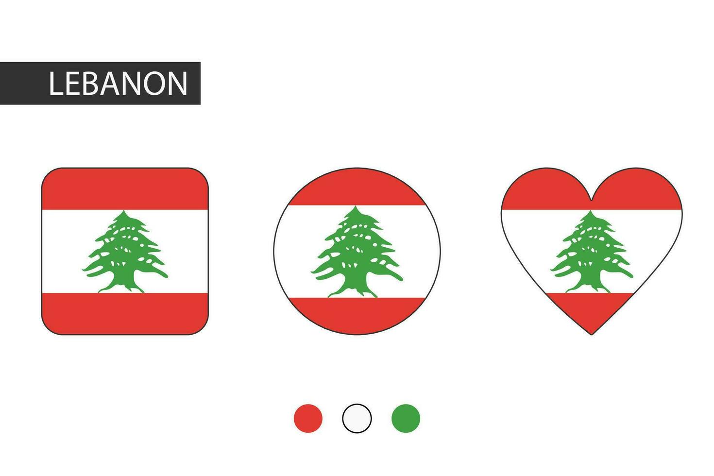 Libanon 3 Formen Quadrat, Kreis, Herz mit Stadt Flagge. isoliert auf Weiß Hintergrund. vektor