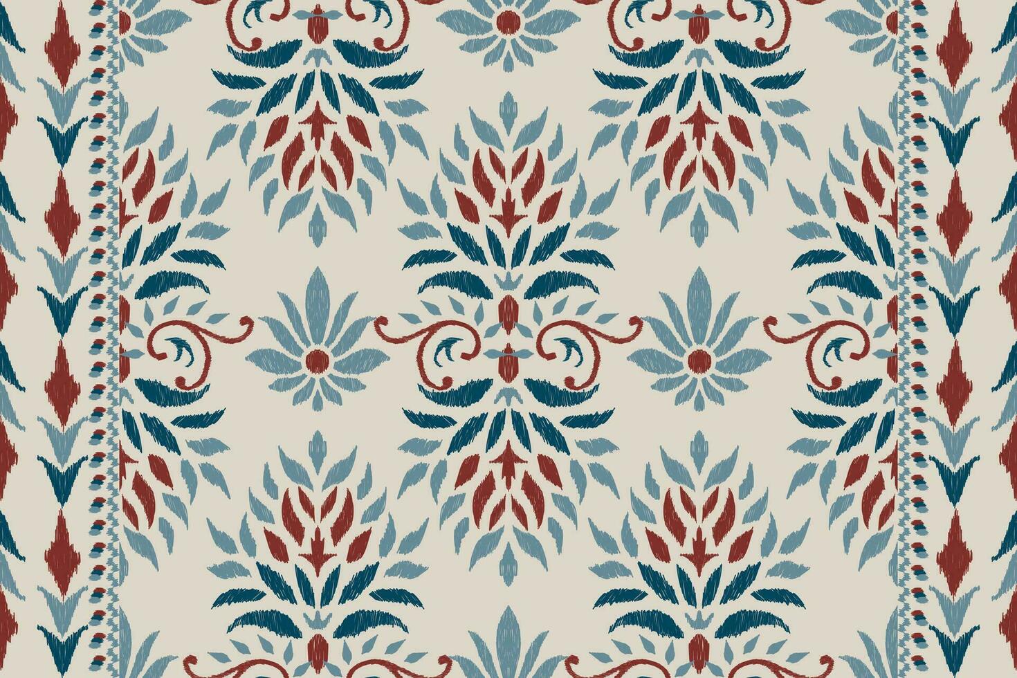 ikat blommig paisley broderi på grå bakgrund.ikat etnisk orientalisk mönster traditionell.aztec stil abstrakt vektor illustration.design för textur, tyg, kläder, inslagning, dekoration, halsduk, matta.