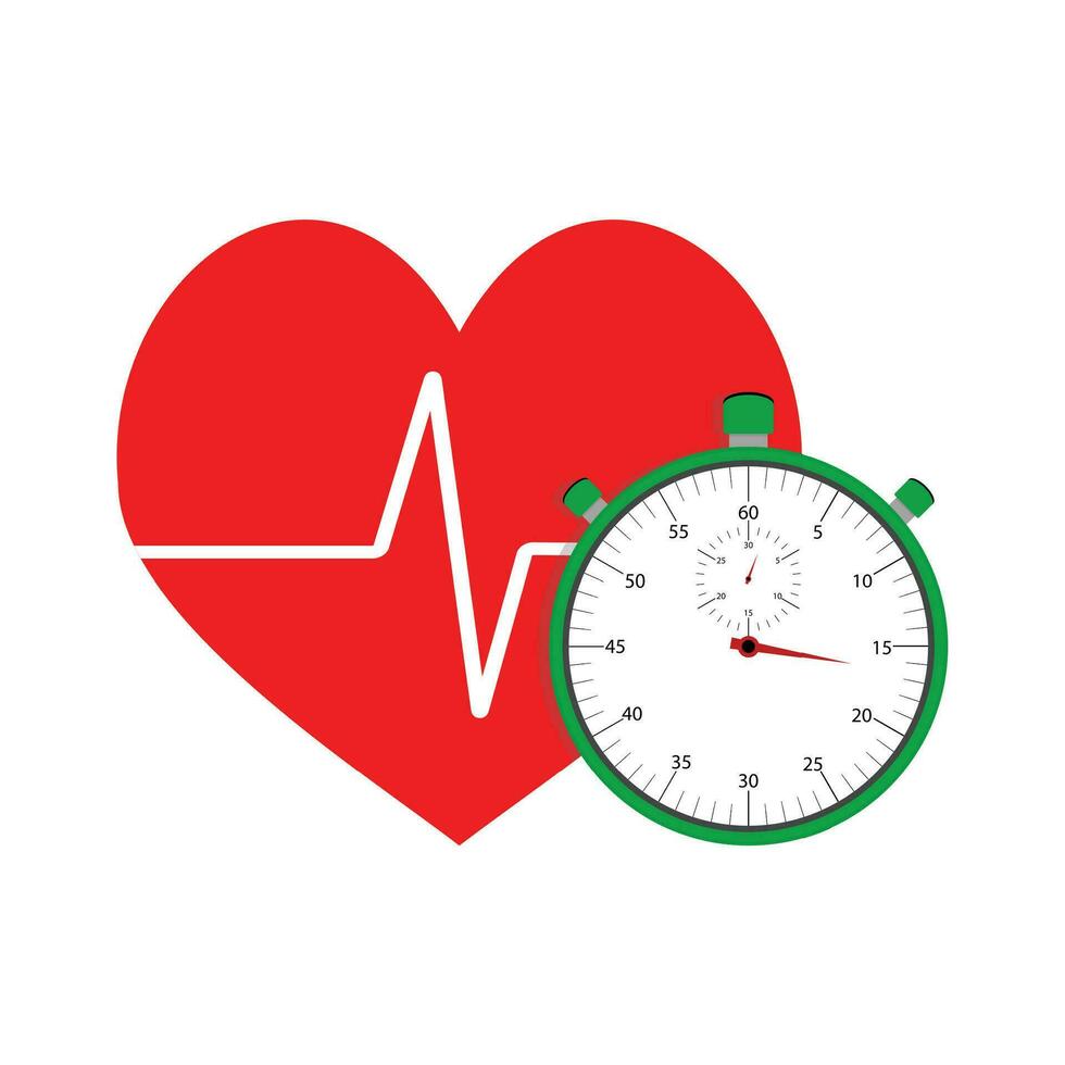 Herz Impuls Symbol. Herz und Stoppuhr. Vektor Cardio Ausbildung mit Countdown, messen schlagen Chronometer, physisch Gesundheitswesen Illustration