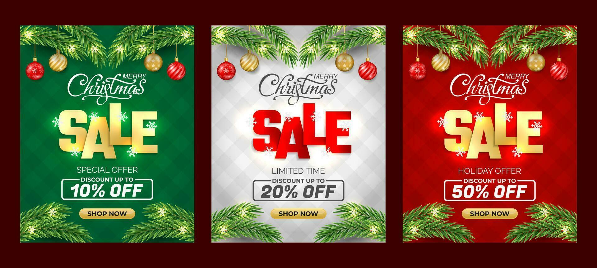 försäljning glad jul med jul gren, bollar, snöflingor. för försäljning, vertikal baner, affischer, omslag design mallar, social media tapet berättelser vektor