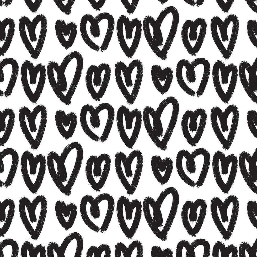 Muster schwarz Herz Vektor nahtlos Muster. Hand gezeichnet Illustration von Liebe Symbole auf Weiß Hintergrund.