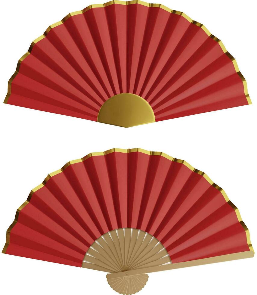 isoliert Chinesisch Fan. 3d rot und Gold falten Fans. Chinesisch Neu Jahr Ventilator realistisch Illustration vektor