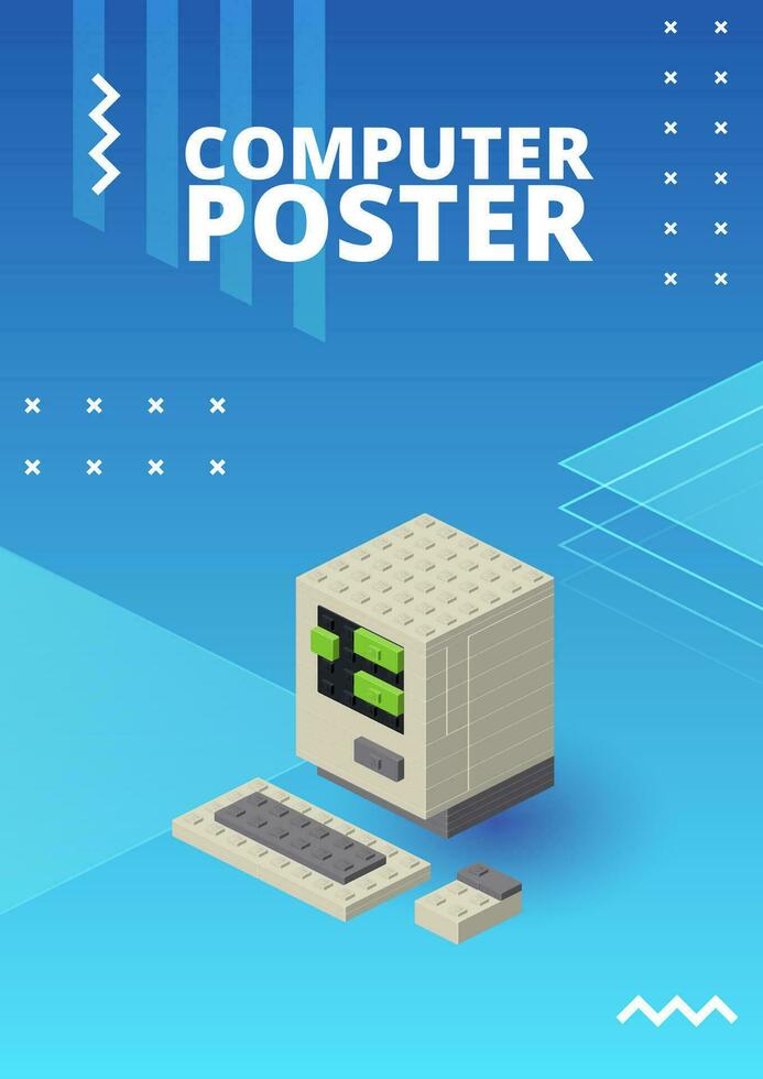 retro Computer Poster zum drucken und Design. Vektor Illustration.