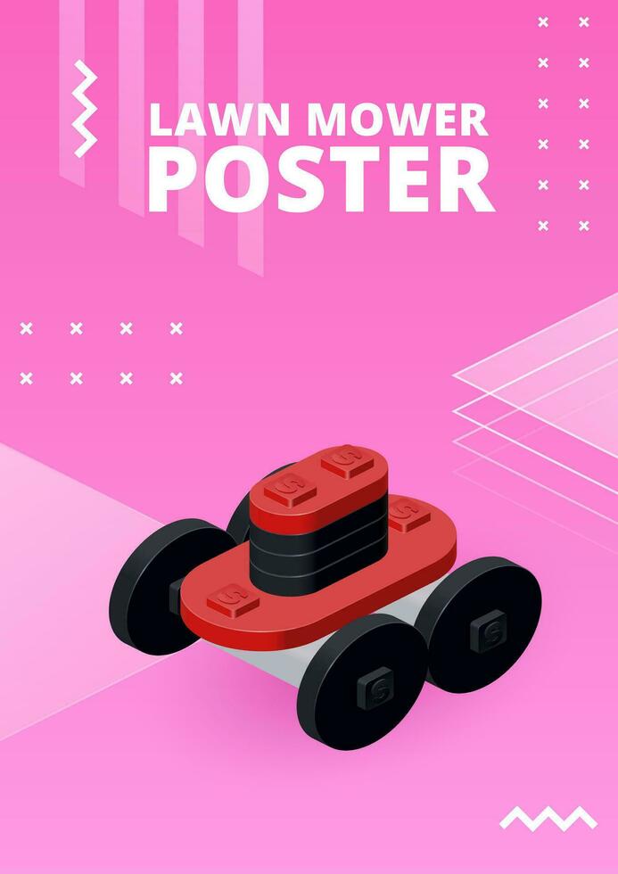 affisch med robot gräsmatta gräsklippare för skriva ut och design. vektor illustration.