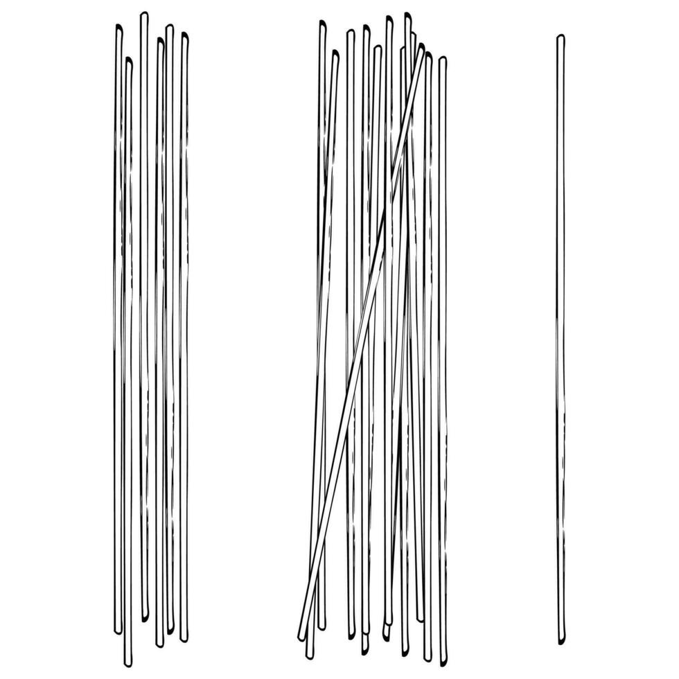 hand dragen vektor bläck illustration. lång pasta italiensk kök spaghetti vermiceller spaghetti. uppsättning av enda objekt element isolerat på vit. för restaurang, meny, mat affär och paket, flygblad, skriva ut.