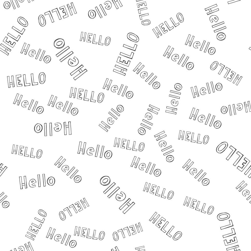 hallo und hallo typografie muster. nahtlose Textur mit verschiedenen Arten von Wörtern hallo und hallo. Spaßhintergrund hallo und hallo für dein design. vektor