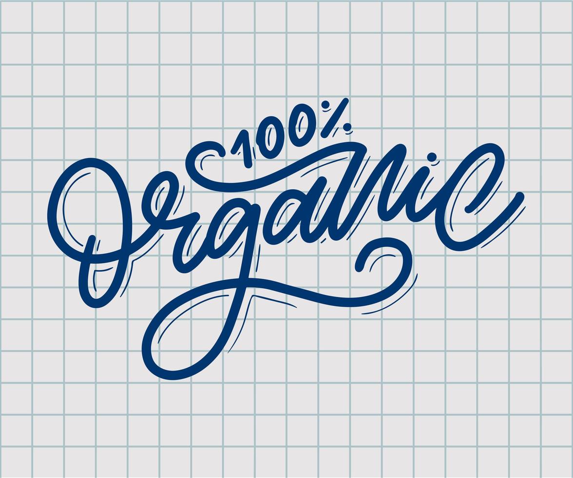 organischer Pinselschrift. handgezeichnetes Wort organisch mit grünen Blättern. Label, Logo-Vorlage für Bio-Produkte, gesunde Lebensmittelmärkte. vektor