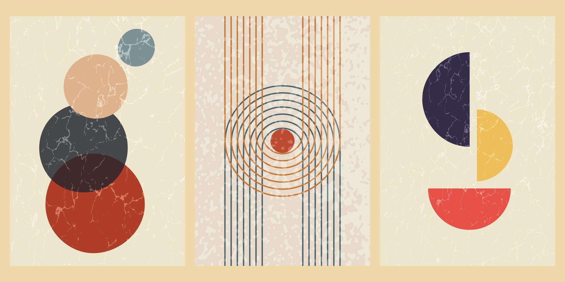 uppsättning abstrakta samtida affischer från mitten av århundradet med geometriska former och textur. design för tapeter, bakgrund, väggdekor, omslag, tryck, kort. modern boho minimalistisk konst. vektor illustration.