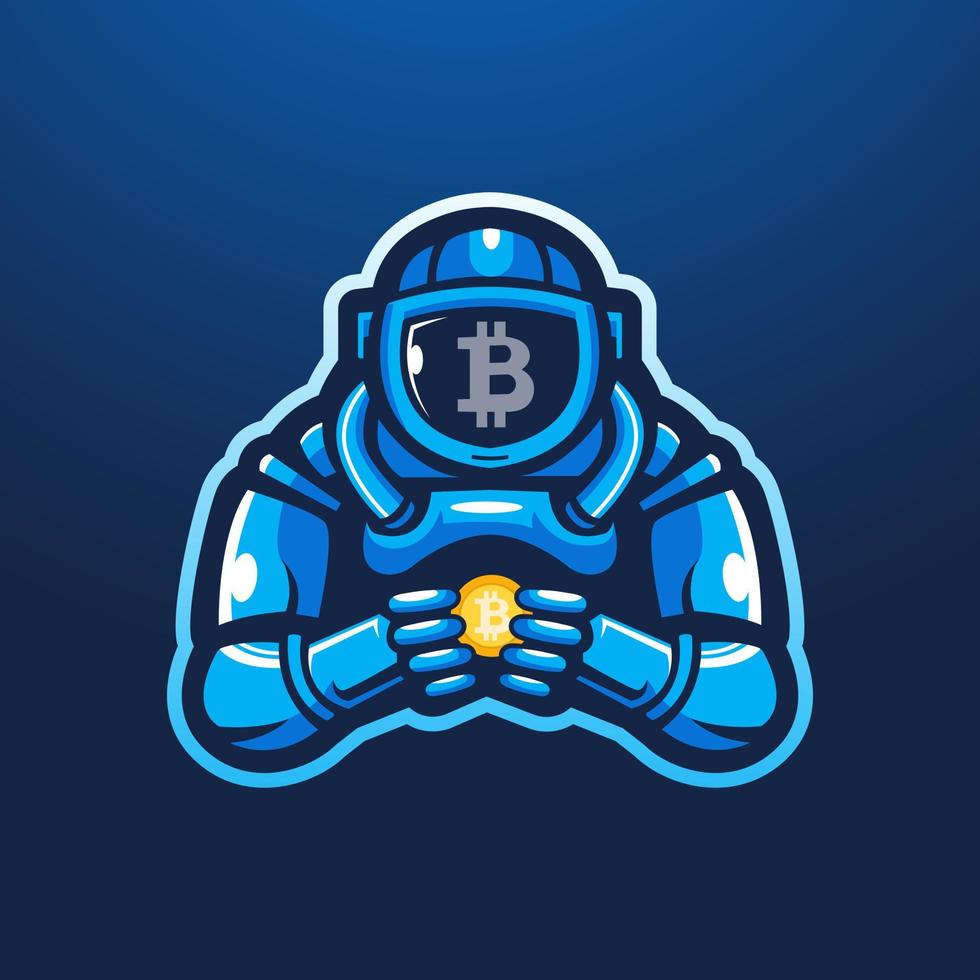 astronaut håller bitcoin maskot logotyp design illustration vektor