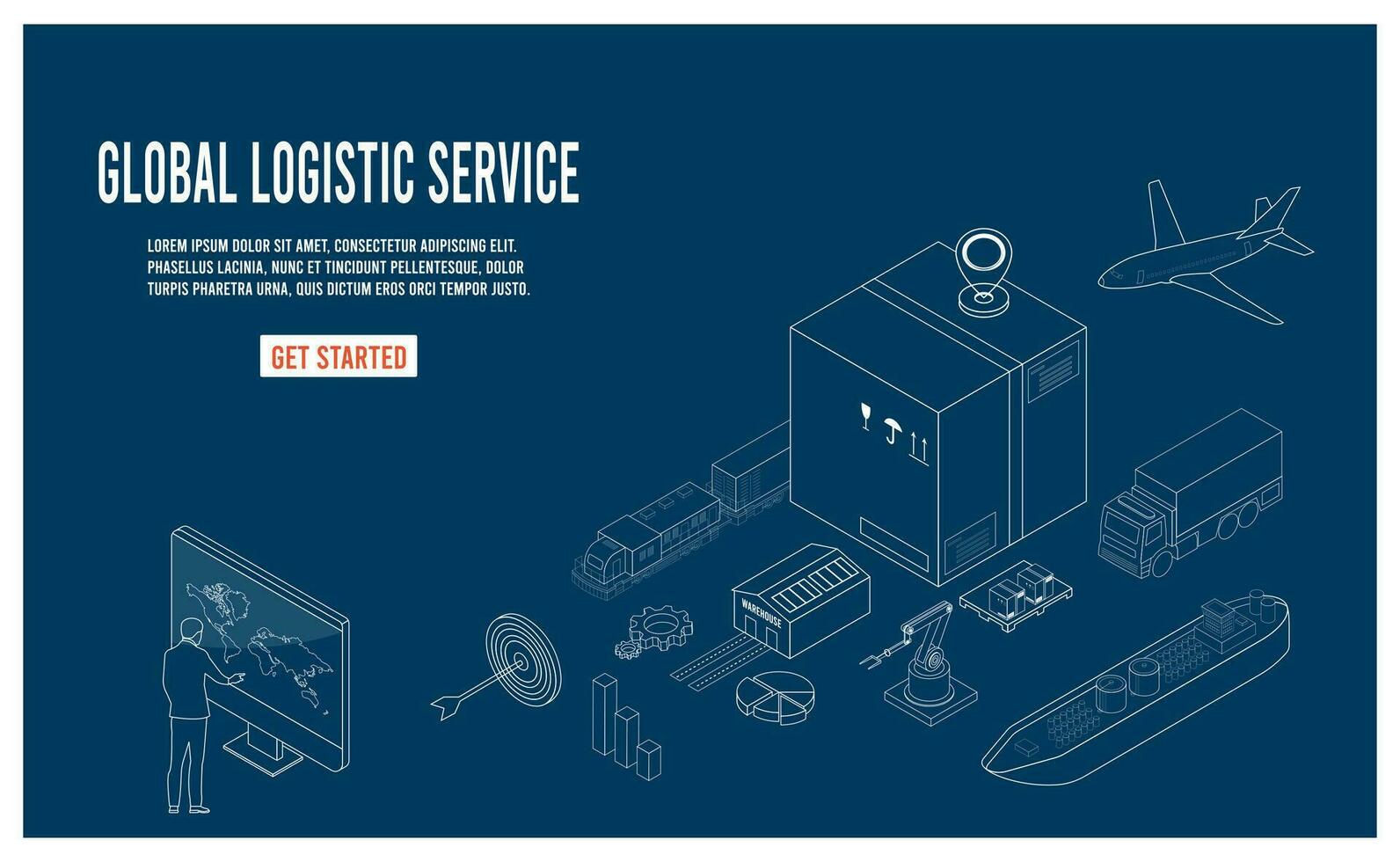 modern global logistisch Bedienung Konzept mit Export, importieren, Warenhaus Geschäft und Transport. Vektor Illustration eps10