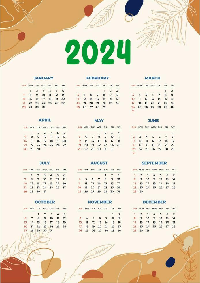 ny år kalender 2024 med intressant bilder vektor