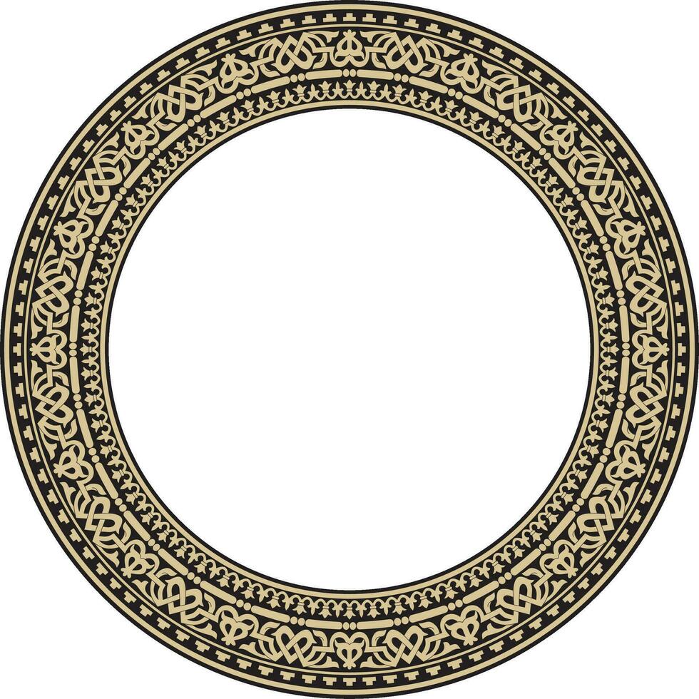 Vektor runden Gold und schwarz nahtlos klassisch byzantinisch Ornament. unendlich Kreis, Grenze, Rahmen uralt Griechenland, östlichen römisch Reich. Dekoration von das Russisch orthodox Kirche