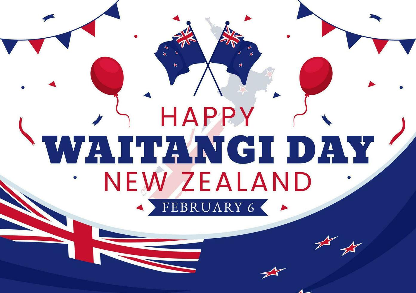 Lycklig waitangi dag vektor illustration på februari 6 med ny zealand flagga och Karta i nationell Semester platt tecknad serie bakgrund design