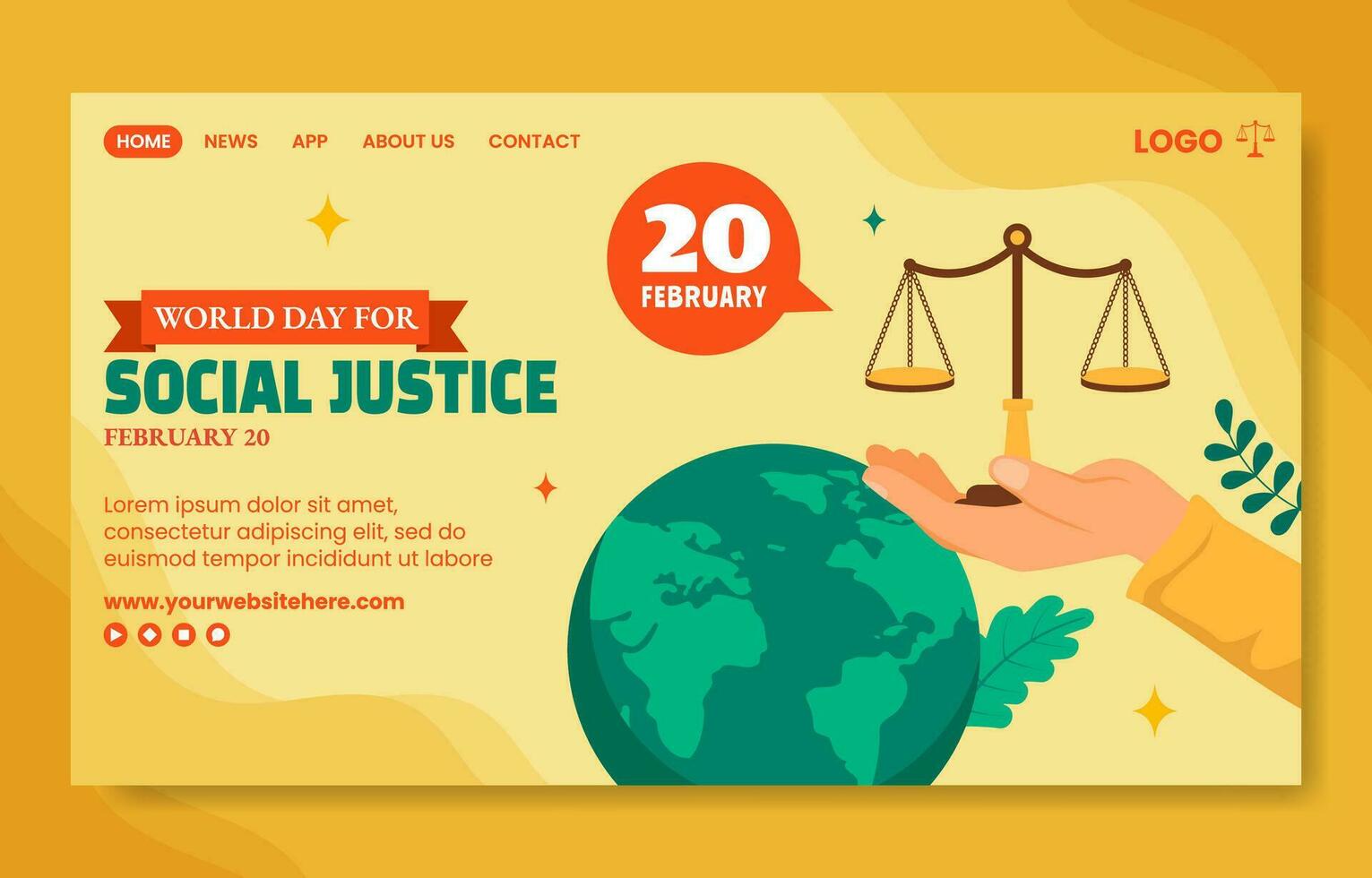 social rättvisa dag social media landning sida tecknad serie mallar bakgrund illustration vektor