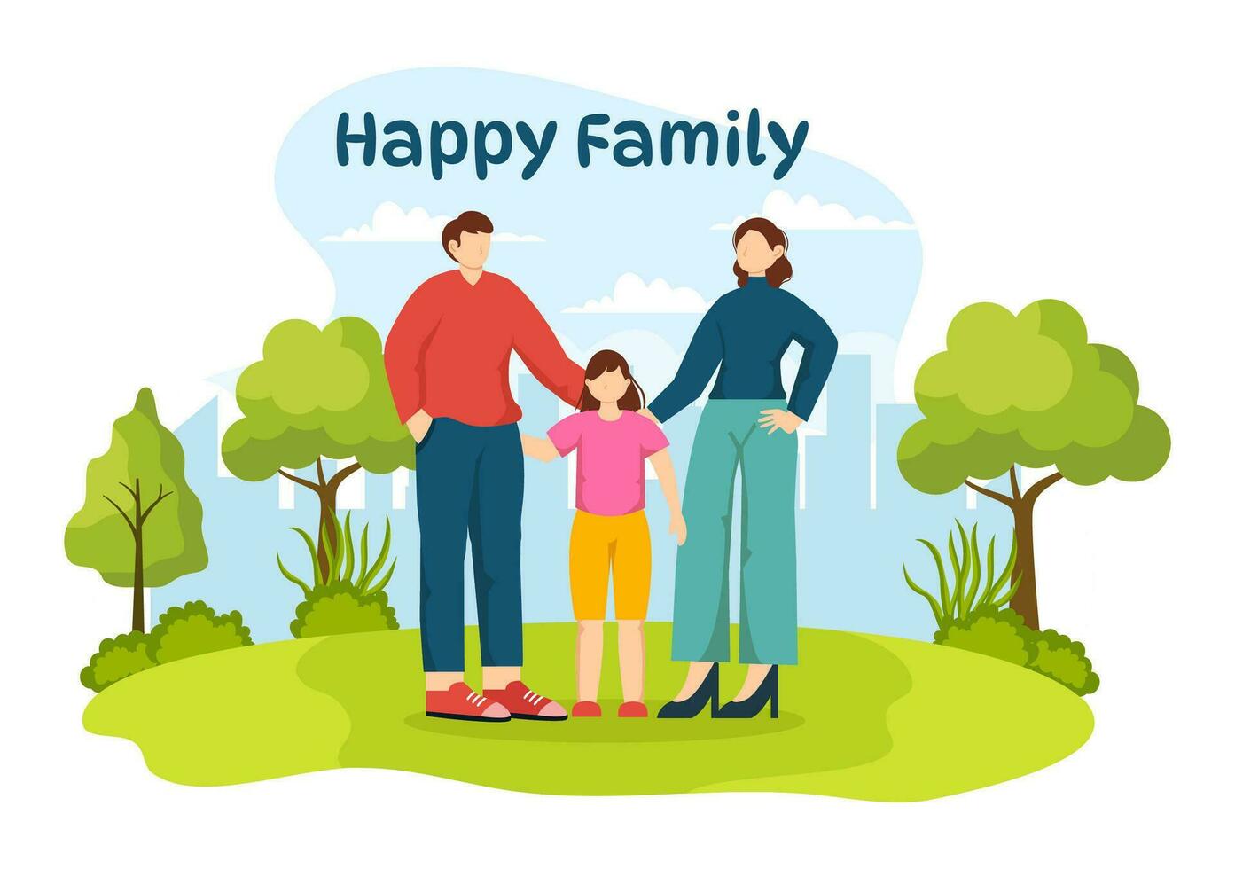 Lycklig familj vektor illustration med mamma, pappa och barn tecken till lycka och kärlek firande i platt barn tecknad serie bakgrund
