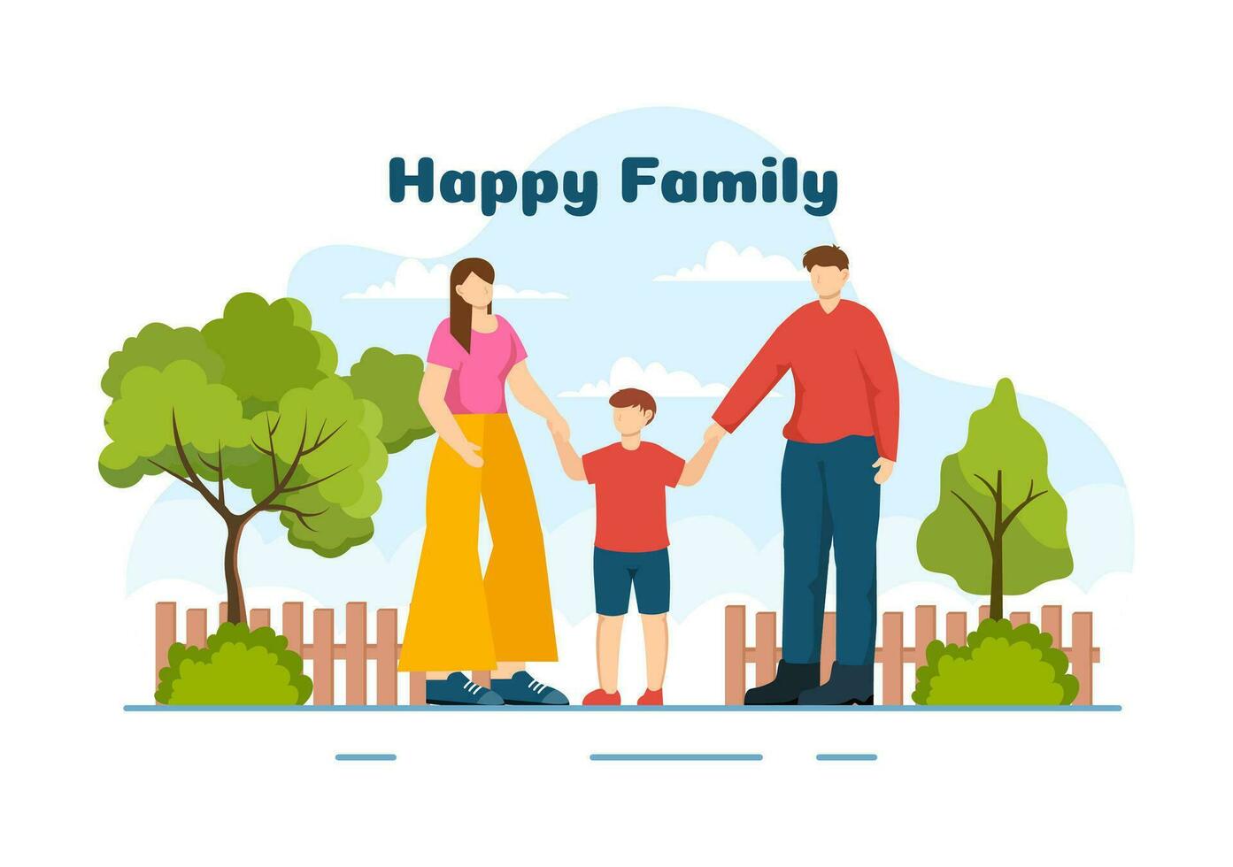 Lycklig familj vektor illustration med mamma, pappa och barn tecken till lycka och kärlek firande i platt barn tecknad serie bakgrund