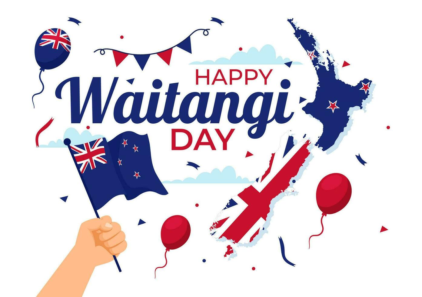 glücklich Waitangi Tag Vektor Illustration auf Februar 6 mit Neu Neuseeland Flagge und Karte im National Urlaub eben Karikatur Hintergrund Design