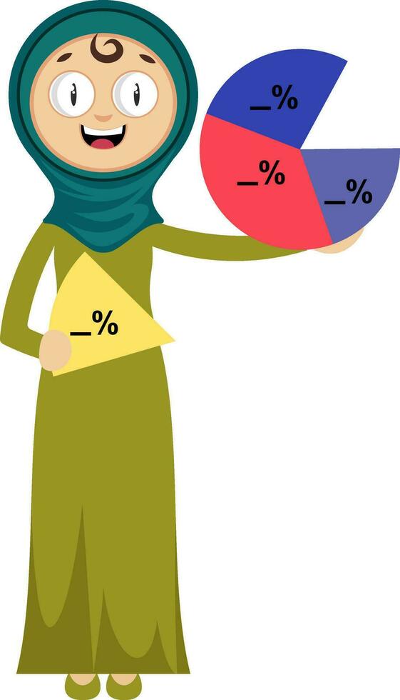 Frau mit Analysezeichen, Illustration, Vektor auf weißem Hintergrund.