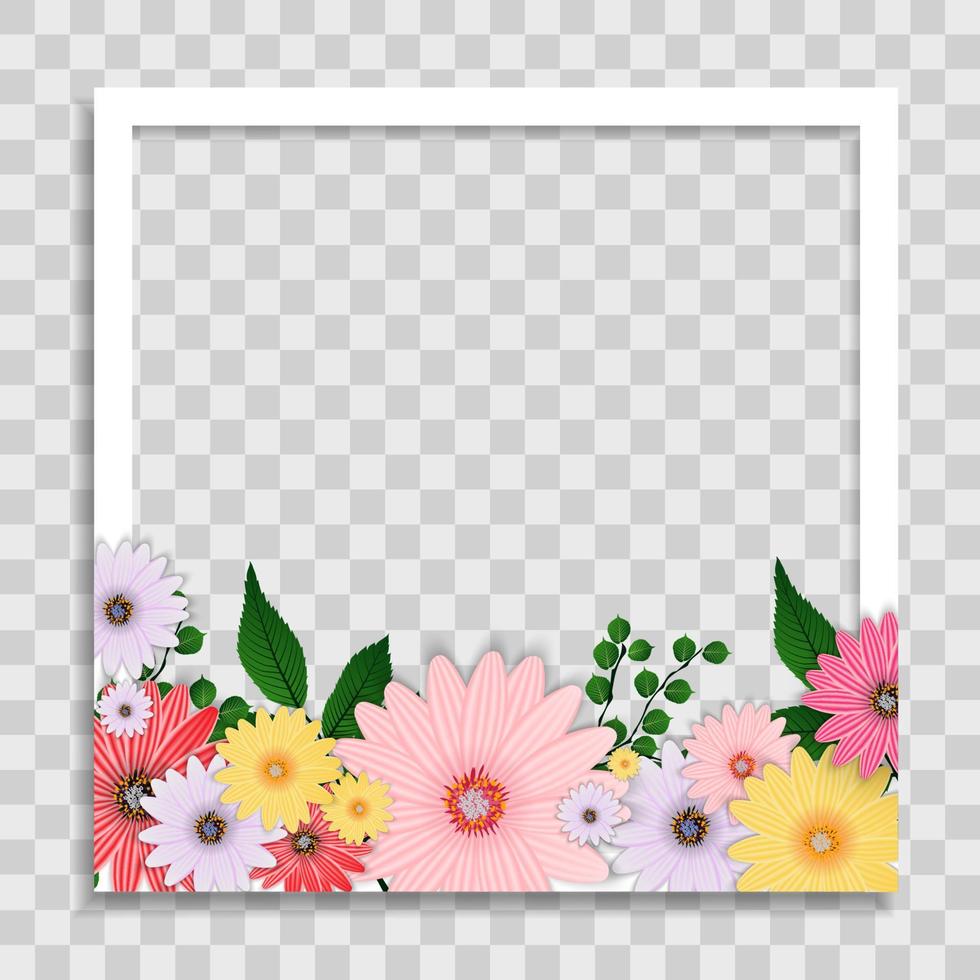 leere Fotorahmenvorlage mit Frühlingsblumen für Medienpost im sozialen Netzwerk. Vektor-Illustration vektor