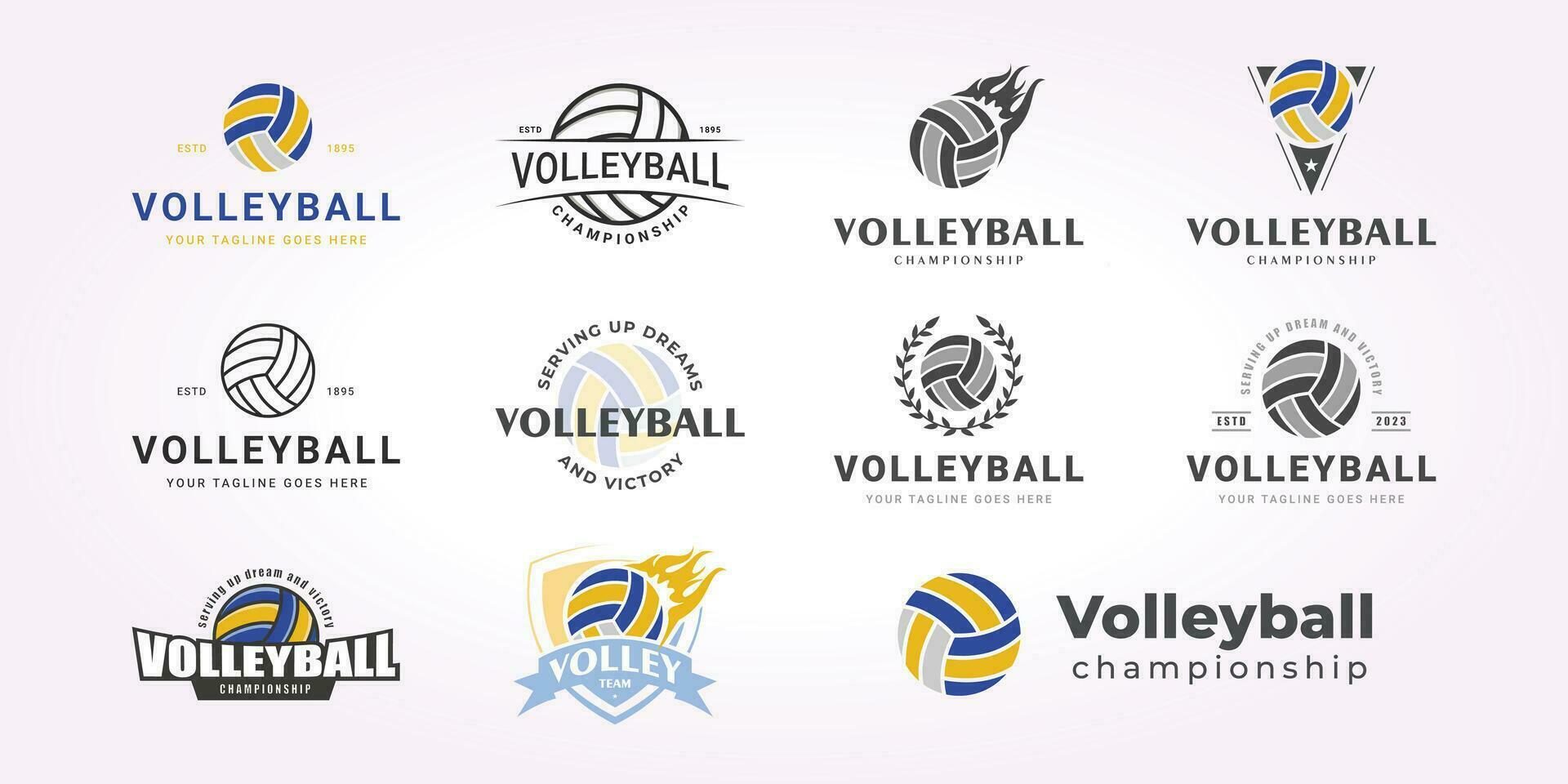 årgång vektor volleyboll logotyp bunt, enkel design uppsättning av volleyboll illustrationer