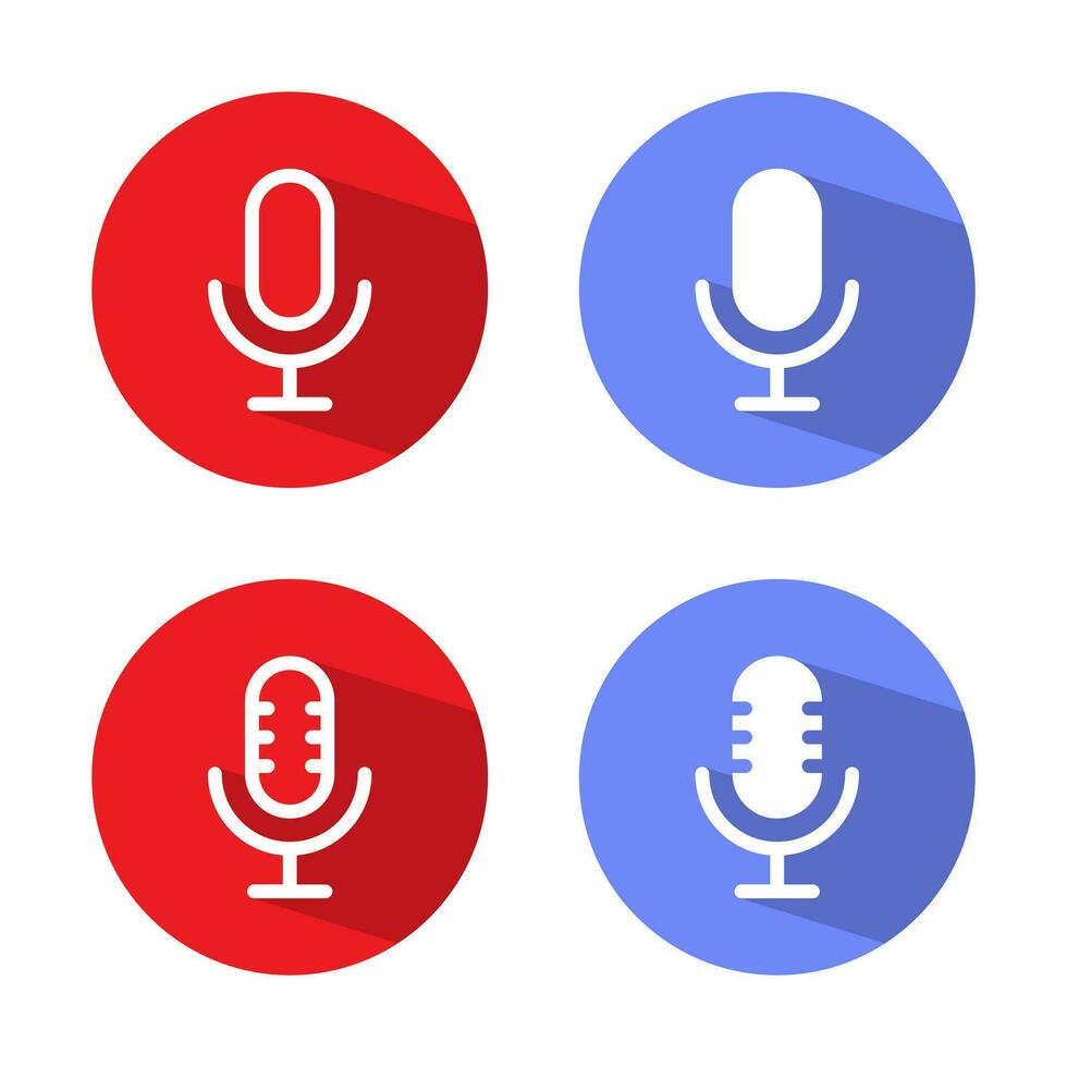 mikrofon ikon på cirkel bakgrund. mikrofon, podcast symbol vektor med lång skugga