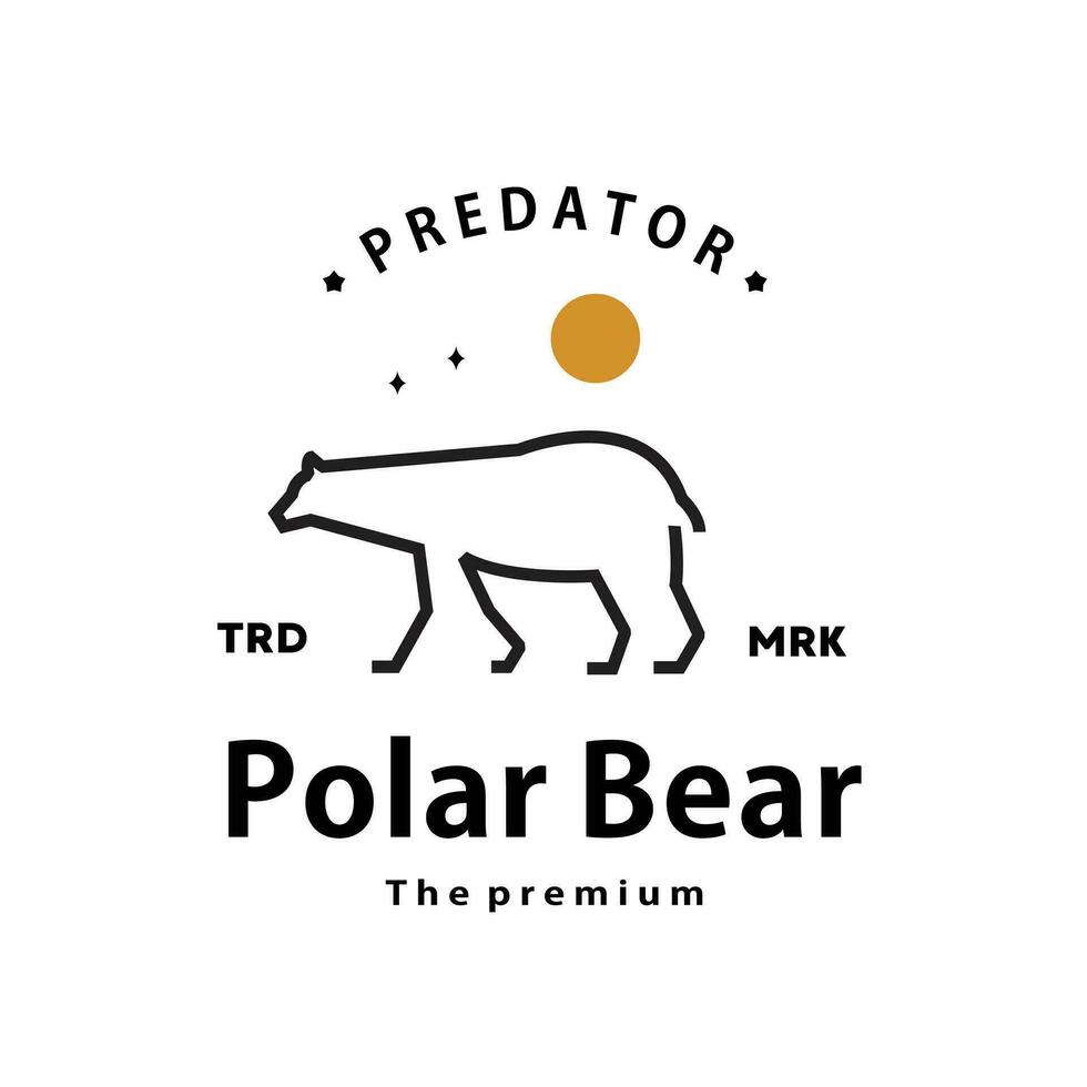Jahrgang retro Hipster Polar- Bär Logo Vektor Gliederung Monoline Kunst Symbol