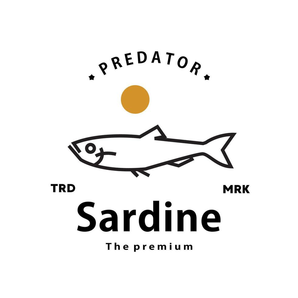 Jahrgang retro Hipster Sardine Logo Vektor Gliederung Monoline Kunst Symbol