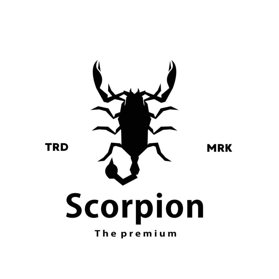 årgång retro hipster scorpion logotyp vektor översikt silhuett konst ikon