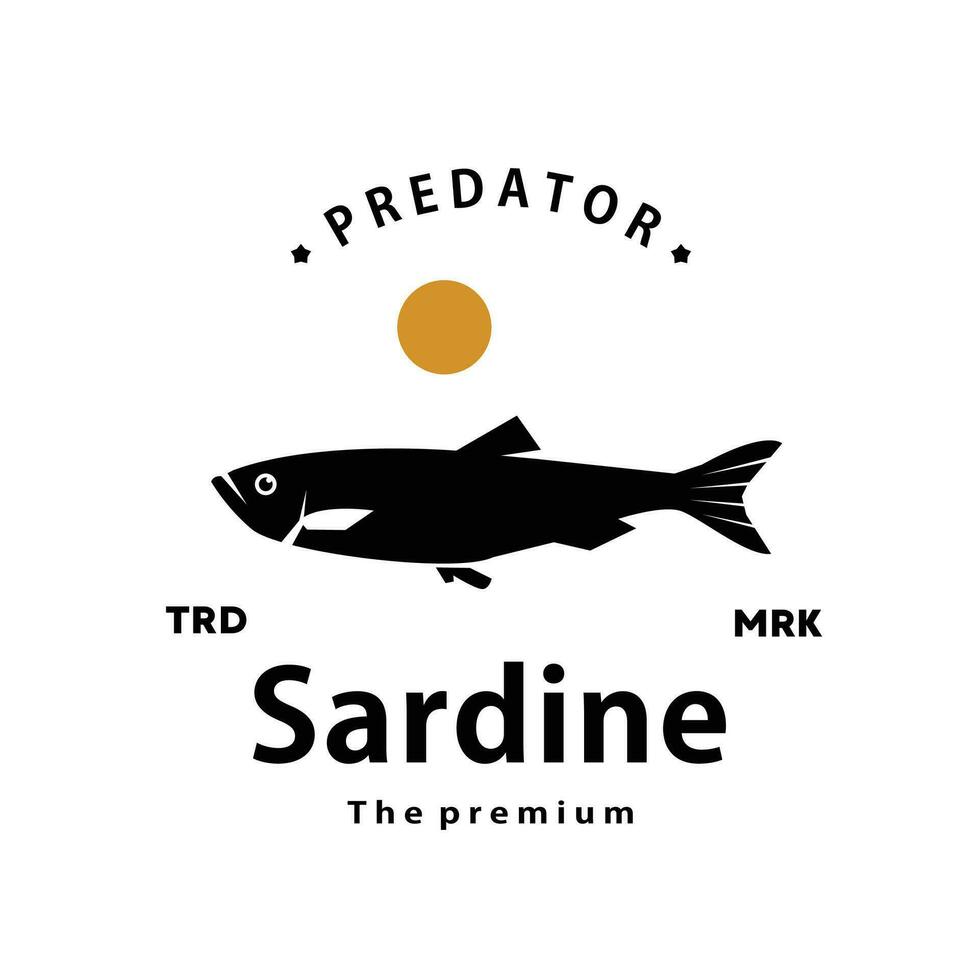 årgång retro hipster sardin logotyp vektor översikt silhuett konst ikon