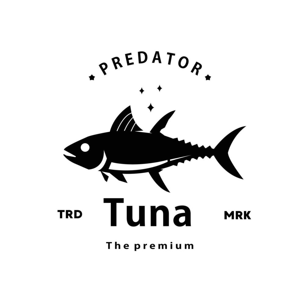 årgång retro hipster tonfisk logotyp vektor översikt silhuett konst ikon