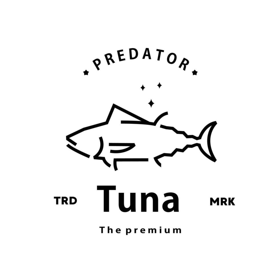 årgång retro hipster tonfisk logotyp vektor översikt monoline konst ikon