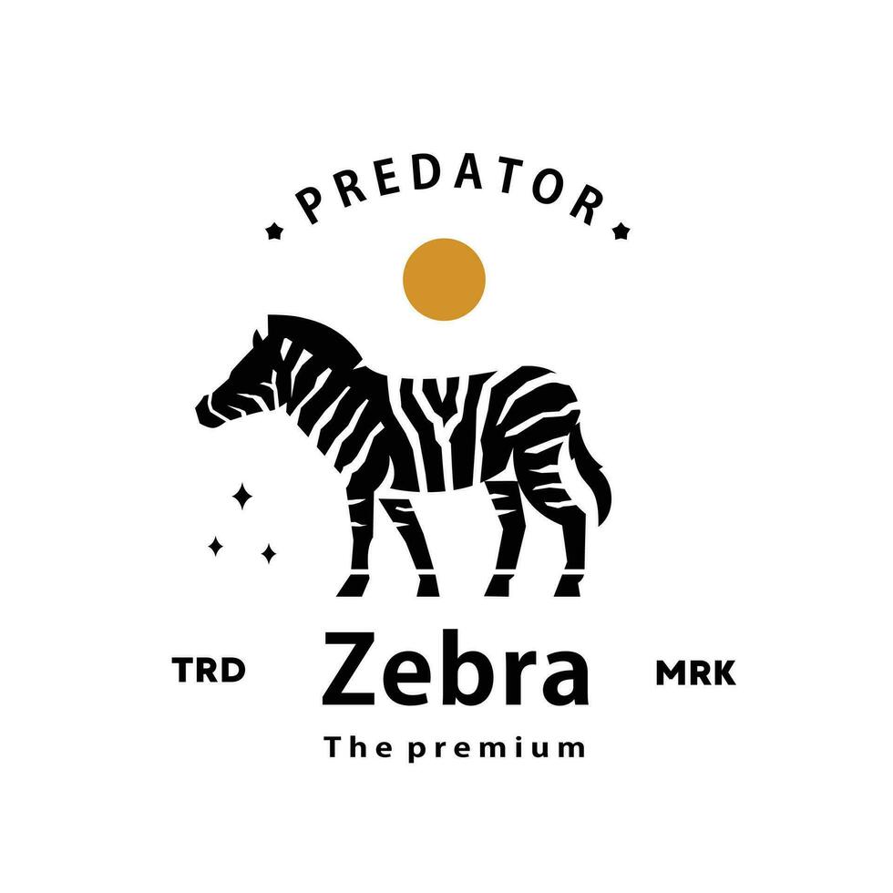 årgång retro hipster zebra logotyp vektor översikt silhuett konst ikon