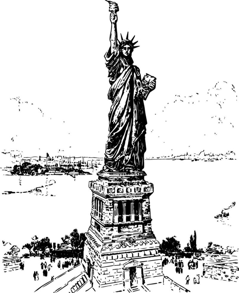 Bartholdis Statue von Freiheit im Neu York Hafen Jahrgang Illustration vektor