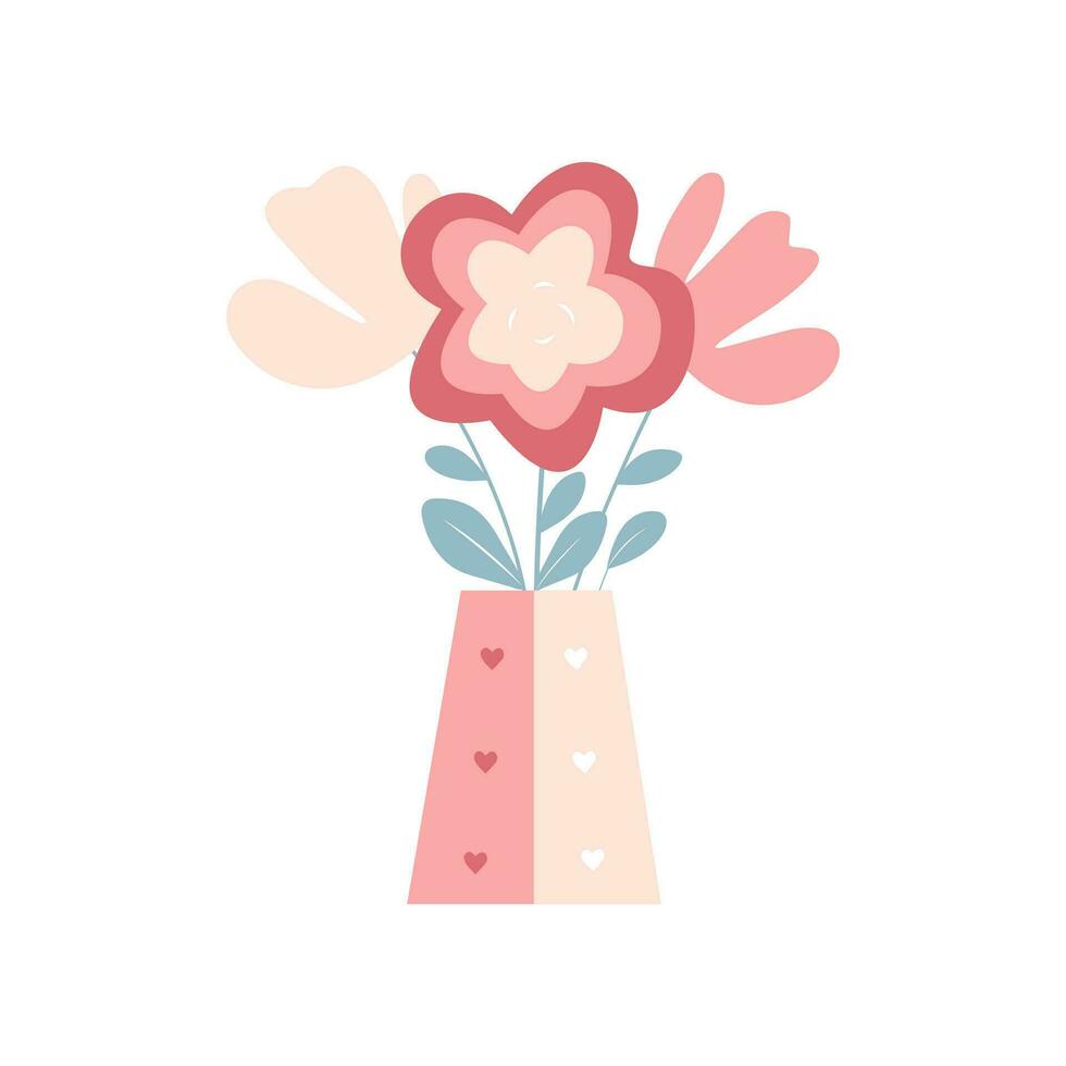 süß Vektor Topf mit Herzen. Valentinsgrüße Tag Vase mit Blumen. romantisch Vektor Symbol im Pastell- Farben