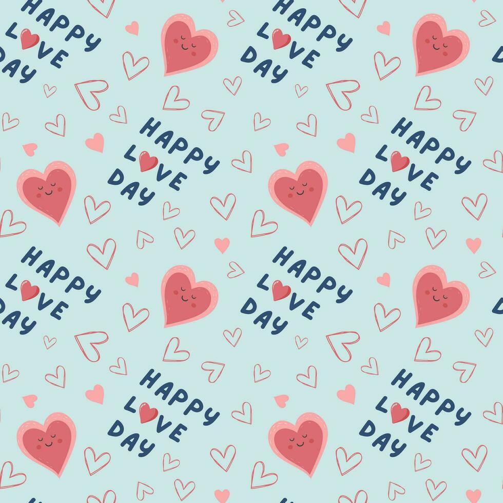 nahtlos Muster Herz Formen und Text glücklich Liebe Tag. Valentinstag Tag Hintergrund. Liebe Muster vektor