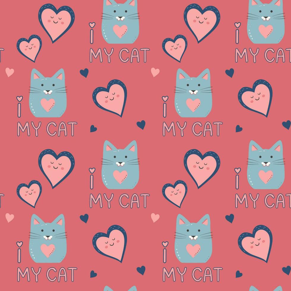 süß Herzen, Zitat ich Liebe meine Katze Vektor nahtlos Muster. Valentinstag Tag Hintergrund.