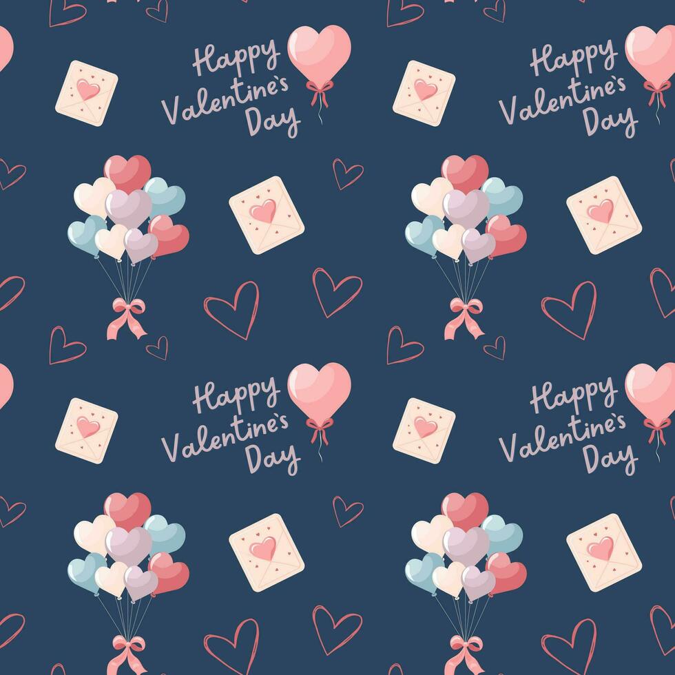 süß Herzen Luftballons und Liebe Briefe Vektor Muster. Valentinstag Tag Hintergrund. Herz gestalten und Text.