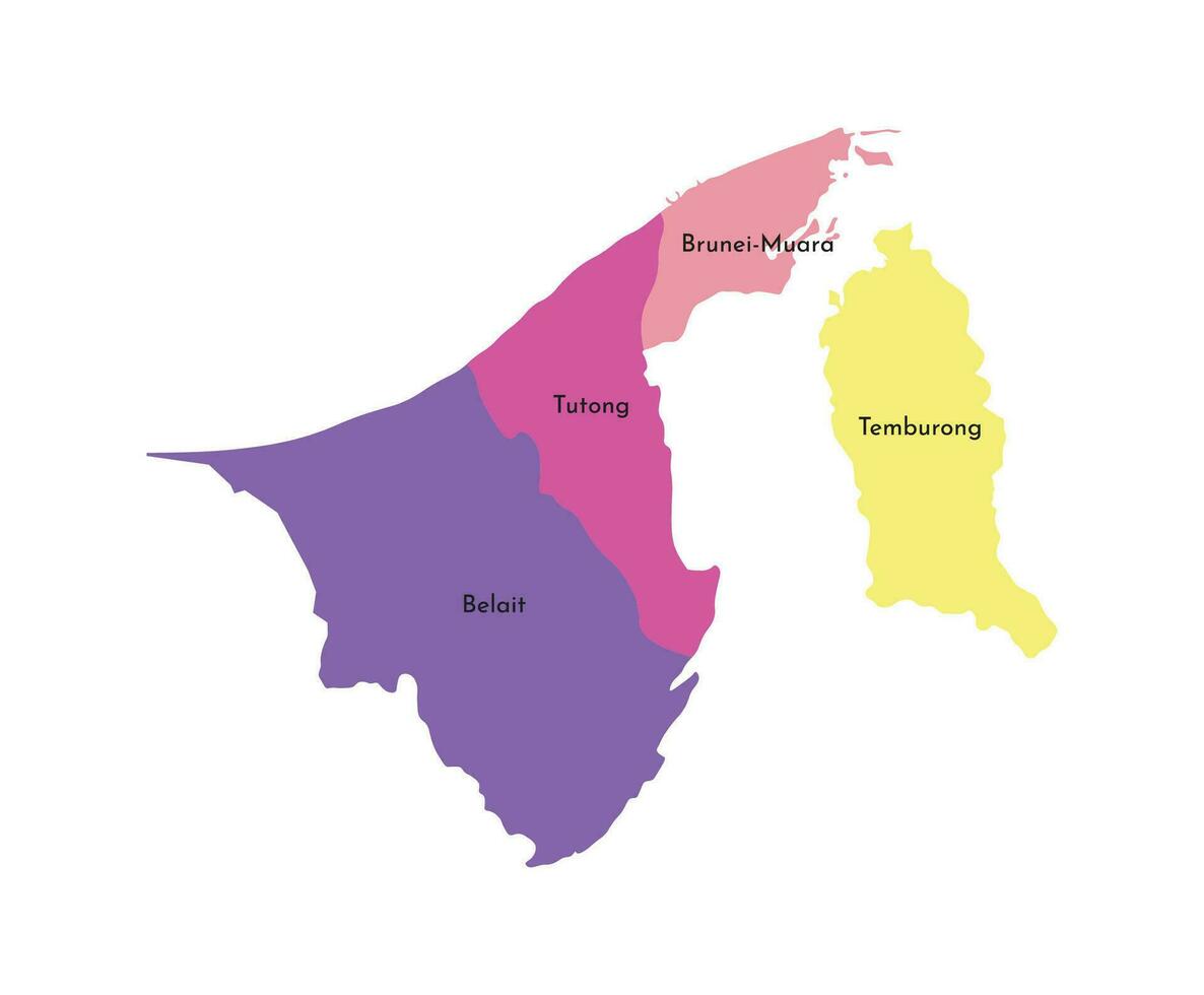 Vektor isoliert Illustration von vereinfacht administrative Karte von Brunei. Grenzen und Namen von das Regionen. multi farbig Silhouetten.