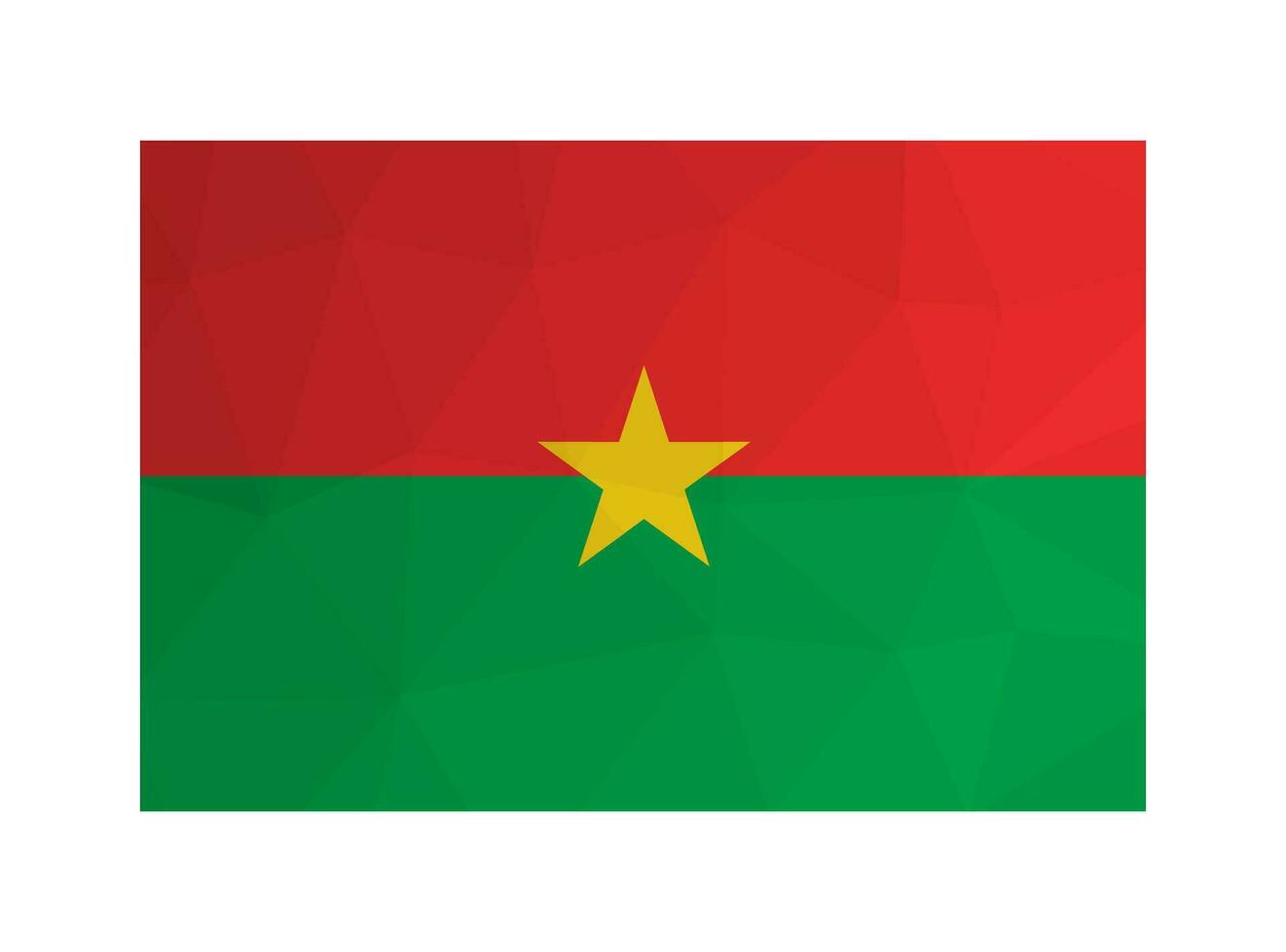 Vektor isoliert Illustration. offiziell Symbol von Burkina faso. National Flagge mit Bands von rot und Grün und Gelb Stern. kreativ Design im niedrig poly Stil mit dreieckig Formen. Gradient Wirkung.
